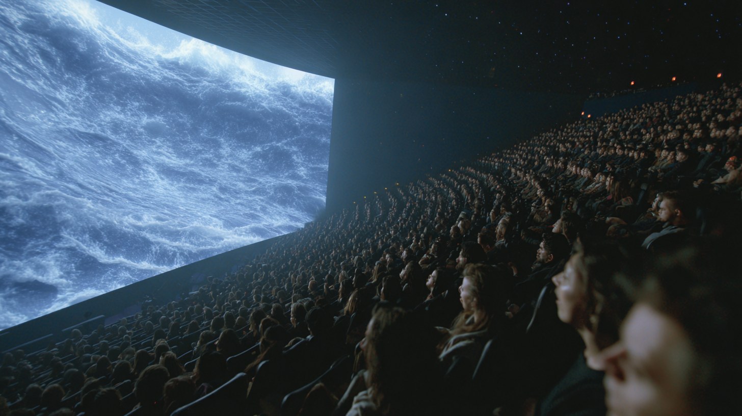 A packed 4DX auditorium facing a giant curved screen